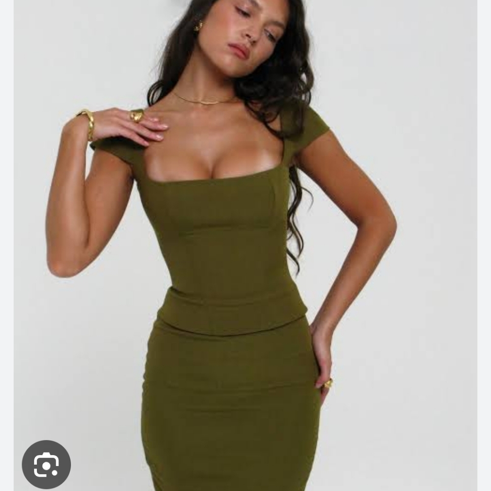 Layana olive green corset midi dress